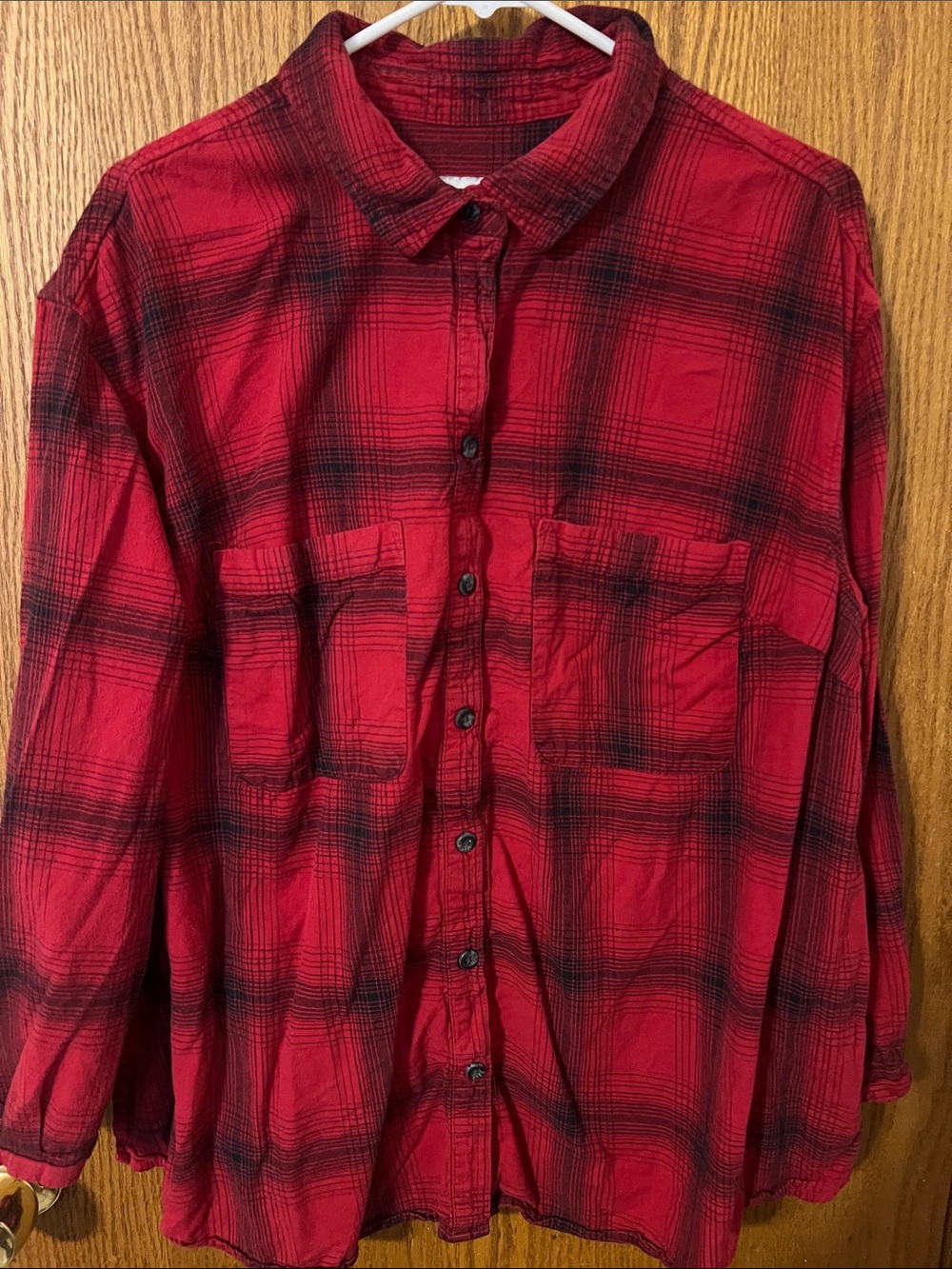 Ava & Viv Red and Black Plaid Button-Down Shirt